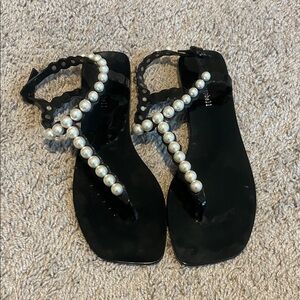 Jeffrey Campbell Black Jelly Sandals with Pearl Details